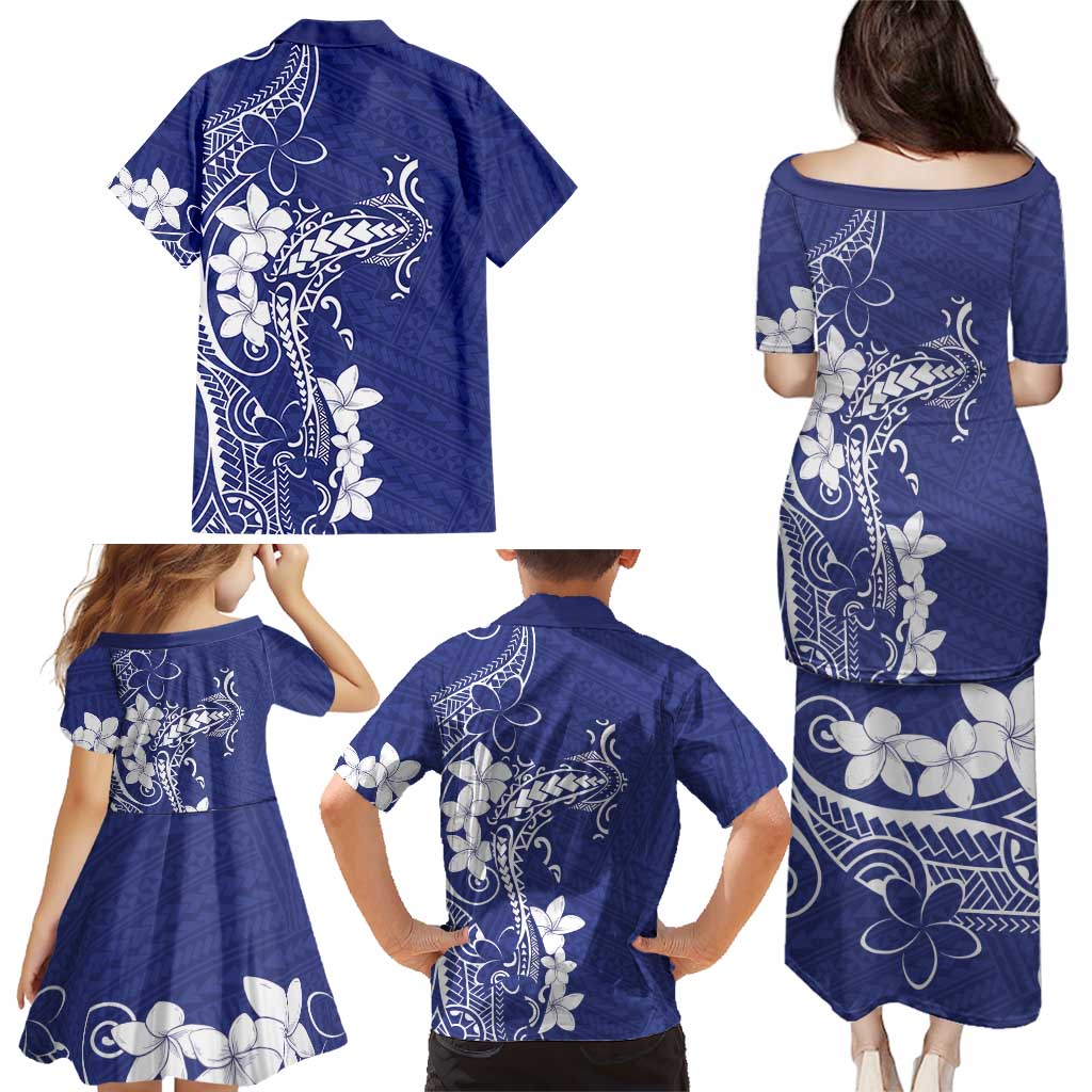 Blue Hawaii Family Matching Puletasi and Hawaiian Shirt Hammerhead Shark Tattoo Curve Polynesian LT14 - Polynesian Pride