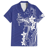 Blue Hawaii Family Matching Puletasi and Hawaiian Shirt Hammerhead Shark Tattoo Curve Polynesian LT14 Dad's Shirt - Short Sleeve Blue - Polynesian Pride