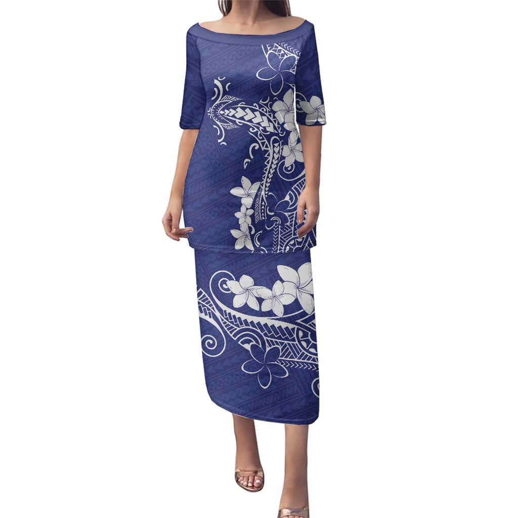 Blue Hawaii Family Matching Puletasi and Hawaiian Shirt Hammerhead Shark Tattoo Curve Polynesian LT14 Mom's Dress Blue - Polynesian Pride