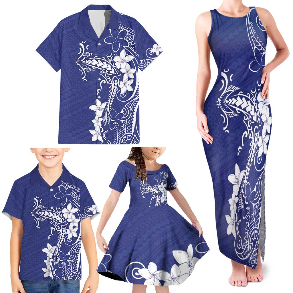 Blue Hawaii Family Matching Tank Maxi Dress and Hawaiian Shirt Hammerhead Shark Tattoo Curve Polynesian - Polynesian Pride