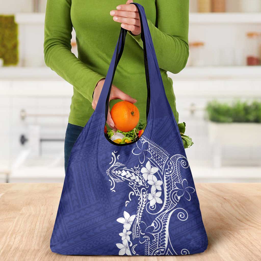 Blue Hawaii Grocery Bag Hammerhead Shark Tattoo Curve Polynesian - Polynesian Pride