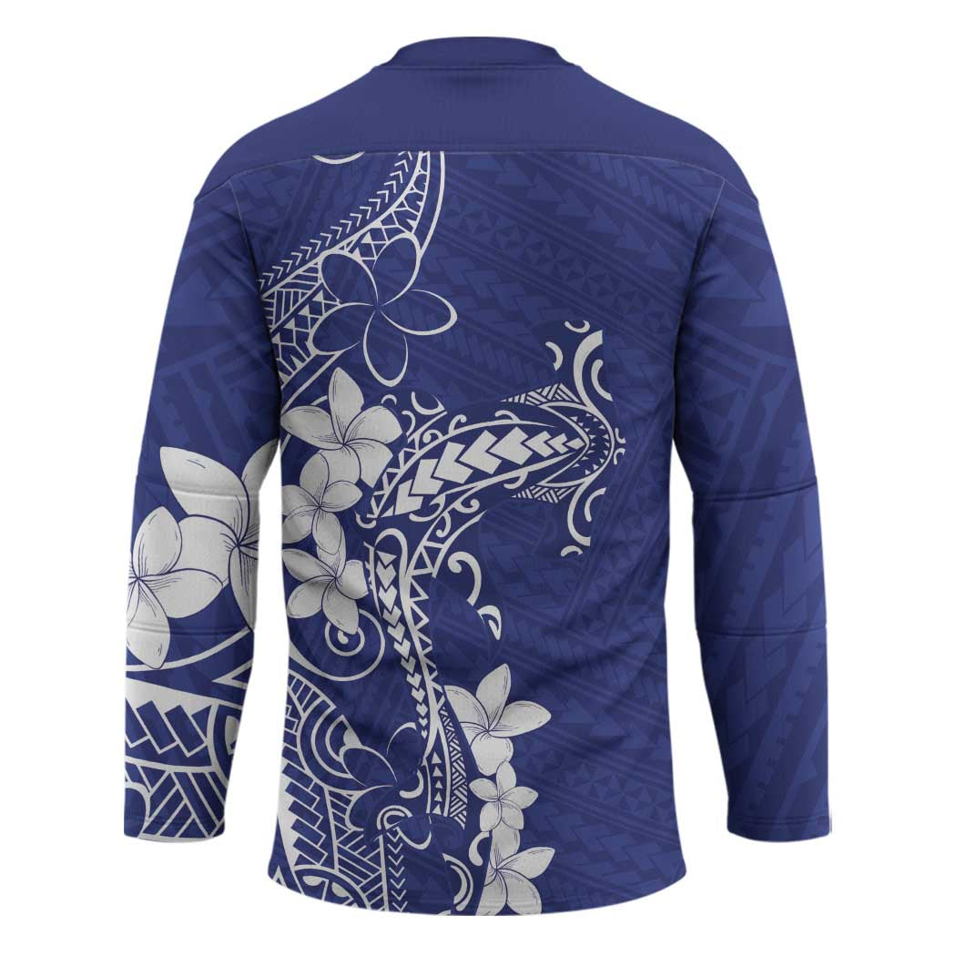 Blue Hawaii Hockey Jersey Hammerhead Shark Tattoo Curve Polynesian - Polynesian Pride