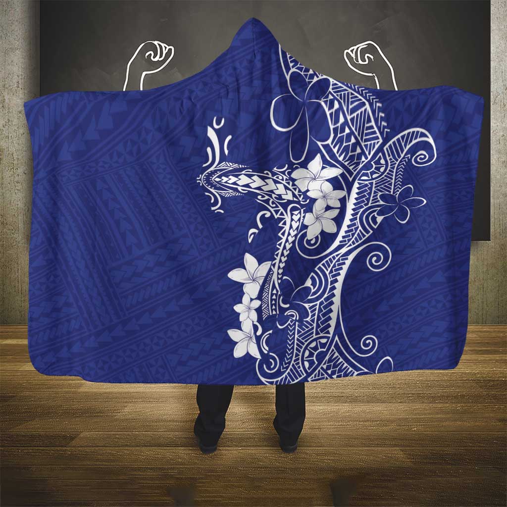 Blue Hawaii Hooded Blanket Hammerhead Shark Tattoo Curve Polynesian - Polynesian Pride