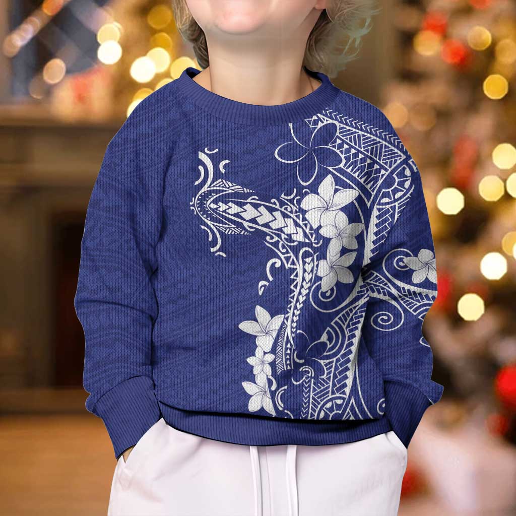 Blue Hawaii Kid Ugly Christmas Sweater Hammerhead Shark Tattoo Curve Polynesian - Polynesian Pride
