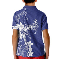 Blue Hawaii Kid Polo Shirt Hammerhead Shark Tattoo Curve Polynesian - Polynesian Pride