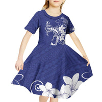 Blue Hawaii Kid Short Sleeve Dress Hammerhead Shark Tattoo Curve Polynesian - Polynesian Pride