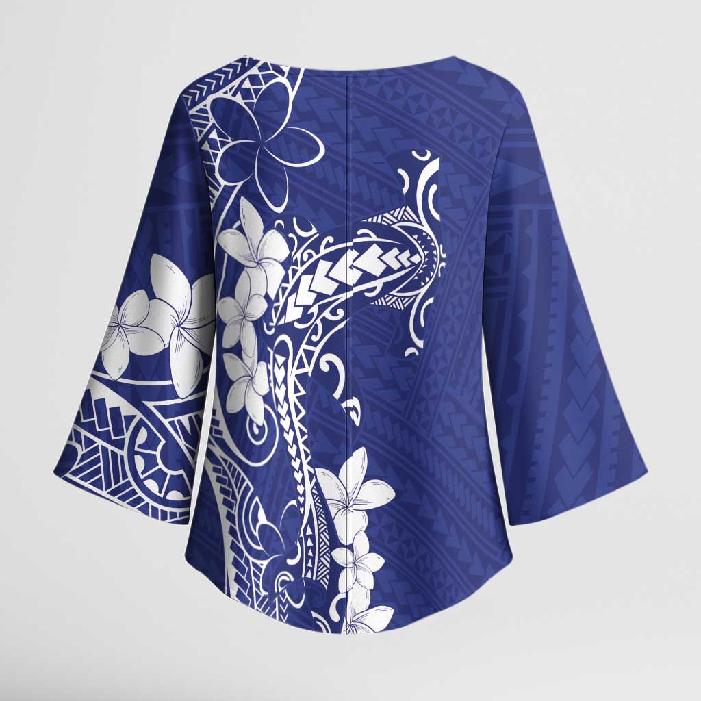 Blue Hawaii Kimono Sleeve Blouse Hammerhead Shark Tattoo Curve Polynesian - Polynesian Pride