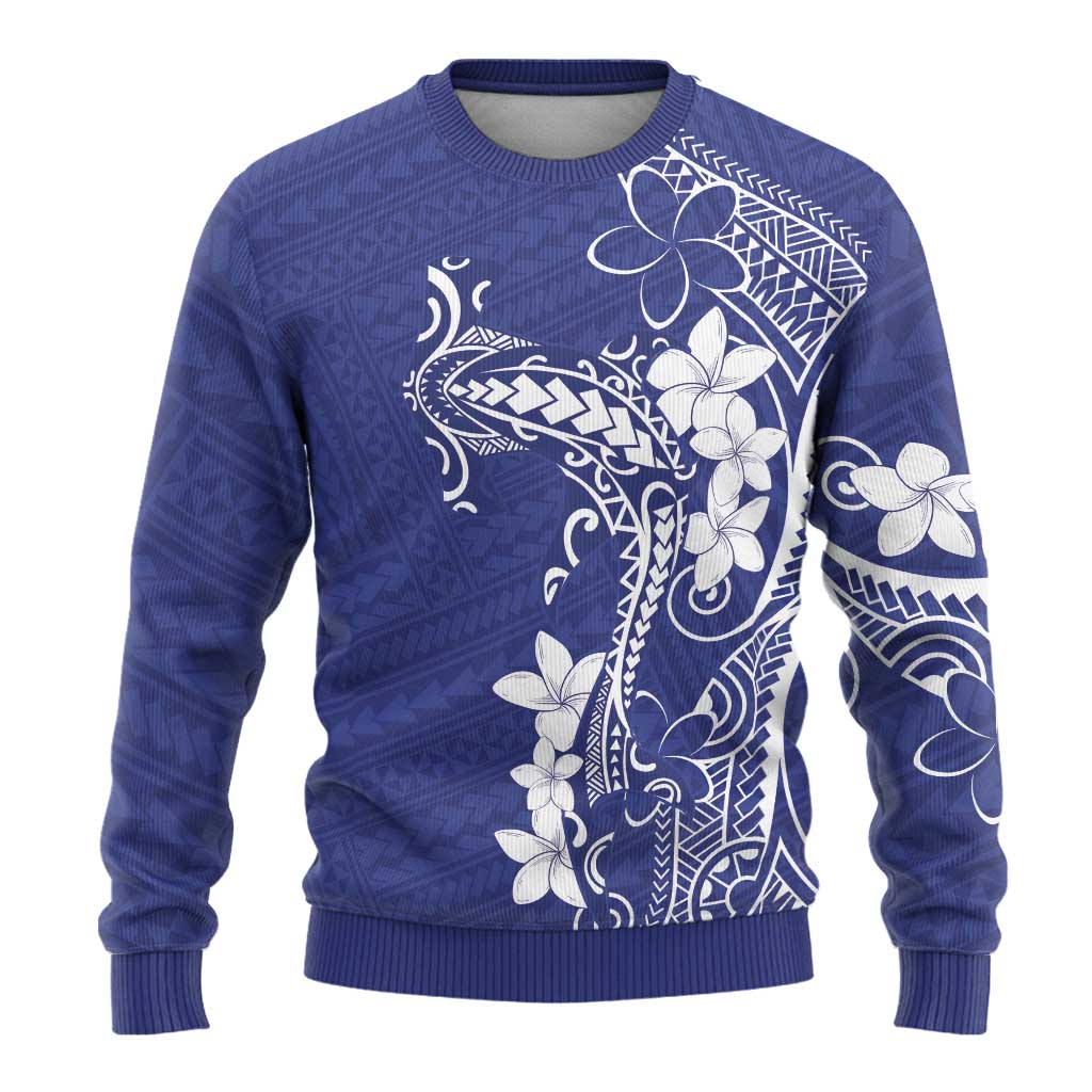 Blue Hawaii Ugly Christmas Sweater Hammerhead Shark Tattoo Curve Polynesian - Polynesian Pride