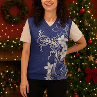Blue Hawaii Christmas Knitted V-Neck Vest Hammerhead Shark Tattoo Curve Polynesian - Polynesian Pride