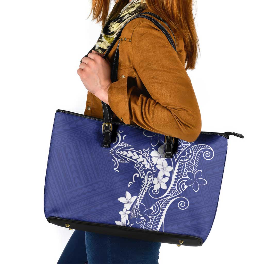 Blue Hawaii Leather Tote Bag Hammerhead Shark Tattoo Curve Polynesian LT14 Blue - Polynesian Pride