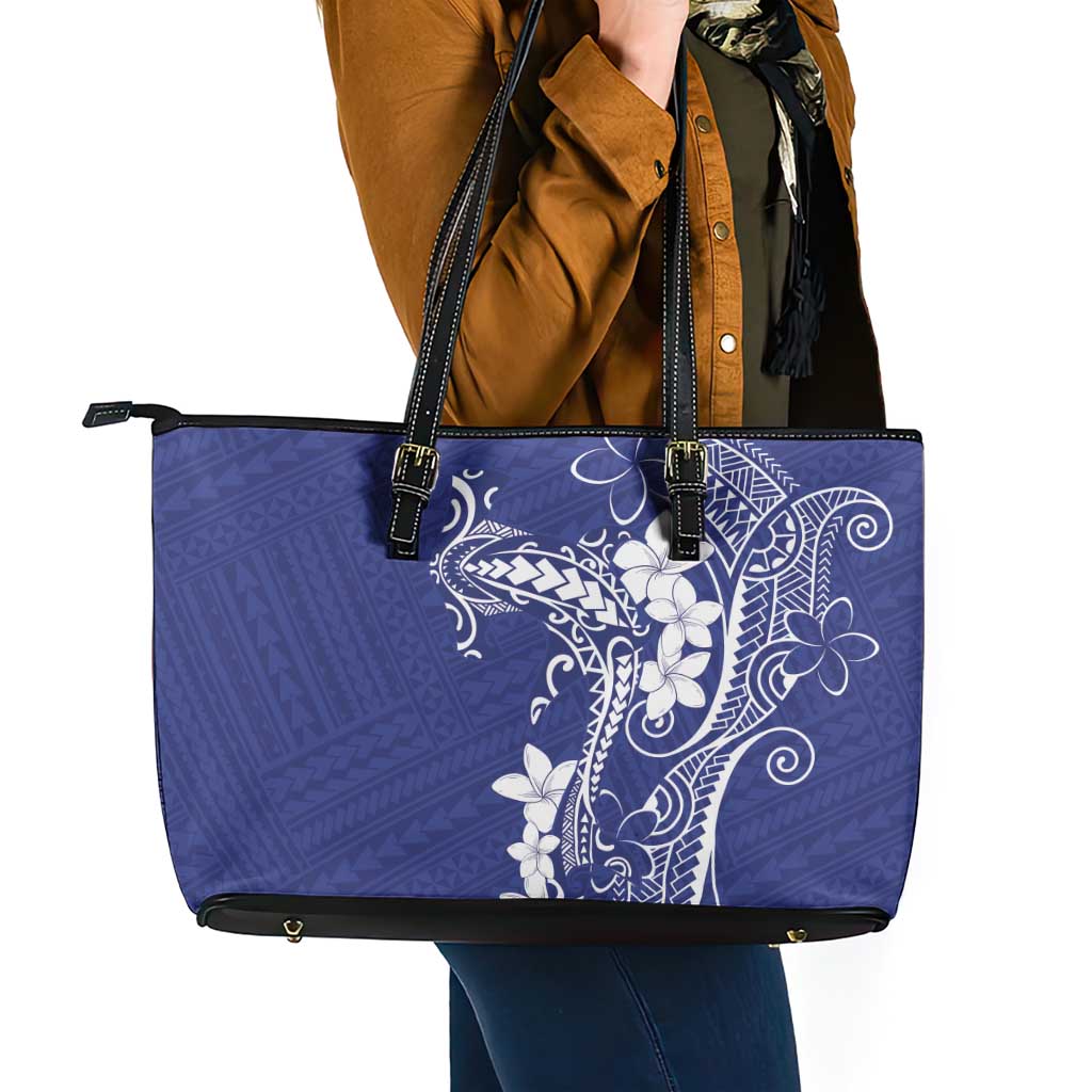 Blue Hawaii Leather Tote Bag Hammerhead Shark Tattoo Curve Polynesian - Polynesian Pride