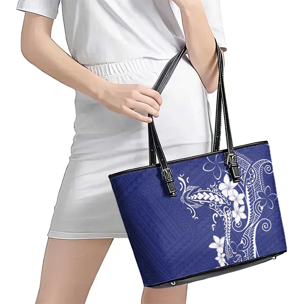 Blue Hawaii Leather Tote Bag Hammerhead Shark Tattoo Curve Polynesian - Polynesian Pride