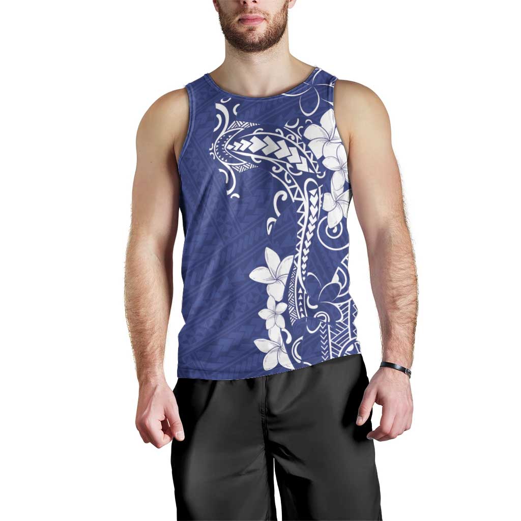Blue Hawaii Men Tank Top Hammerhead Shark Tattoo Curve Polynesian - Polynesian Pride