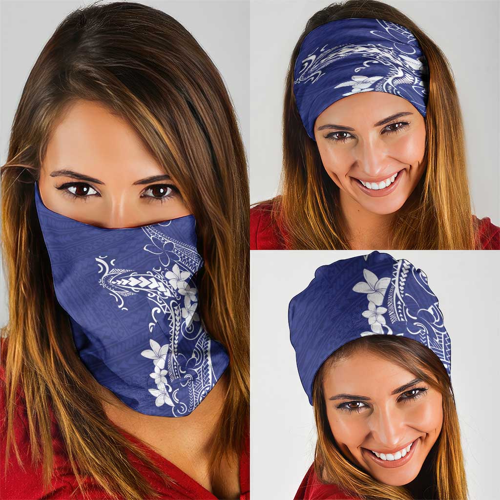 Blue Hawaii Neck Gaiter Hammerhead Shark Tattoo Curve Polynesian - Polynesian Pride