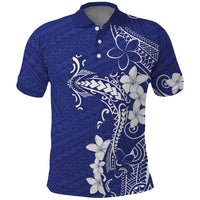 Blue Hawaii Polo Shirt Hammerhead Shark Tattoo Curve Polynesian - Polynesian Pride