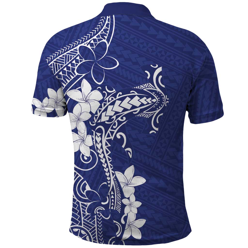 Blue Hawaii Polo Shirt Hammerhead Shark Tattoo Curve Polynesian - Polynesian Pride