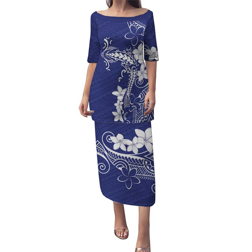 Blue Hawaii Puletasi Hammerhead Shark Tattoo Curve Polynesian LT14 Long Dress Blue - Polynesian Pride