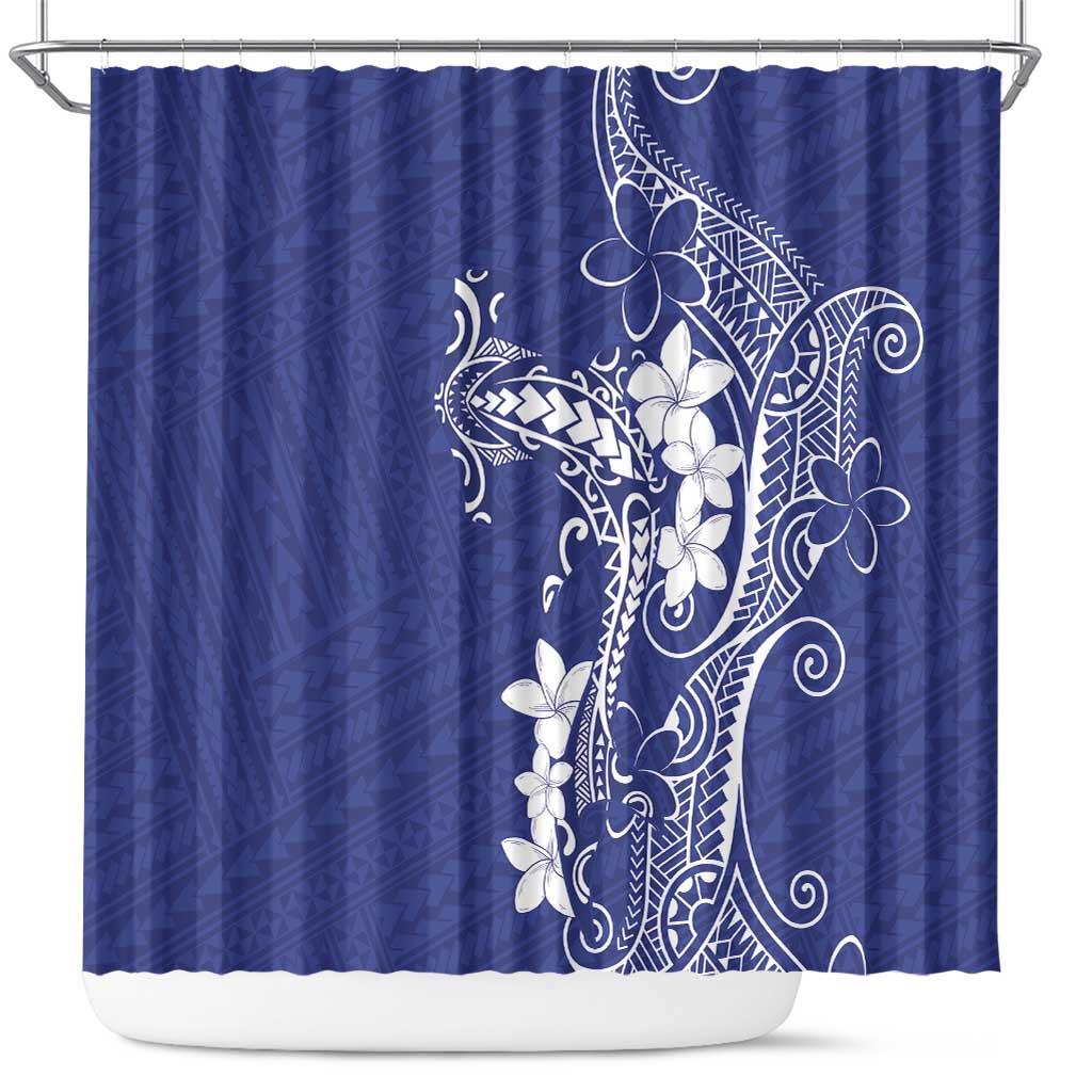 Blue Hawaii Shower Curtain Hammerhead Shark Tattoo Curve Polynesian - Polynesian Pride