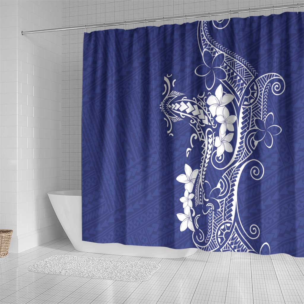 Blue Hawaii Shower Curtain Hammerhead Shark Tattoo Curve Polynesian - Polynesian Pride