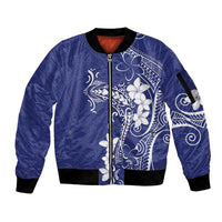 Blue Hawaii Sleeve Zip Bomber Jacket Hammerhead Shark Tattoo Curve Polynesian LT14 Unisex Blue - Polynesian Pride