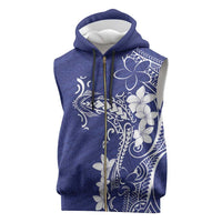 Blue Hawaii Sleeveless Zip Hoodie Hammerhead Shark Tattoo Curve Polynesian - Polynesian Pride