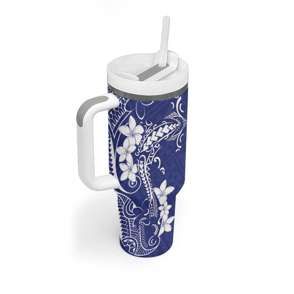 Blue Hawaii Tumbler With Handle Hammerhead Shark Tattoo Curve Polynesian - Polynesian Pride