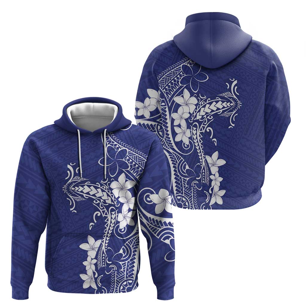 Blue Hawaii Zip Hoodie Hammerhead Shark Tattoo Curve Polynesian - Polynesian Pride