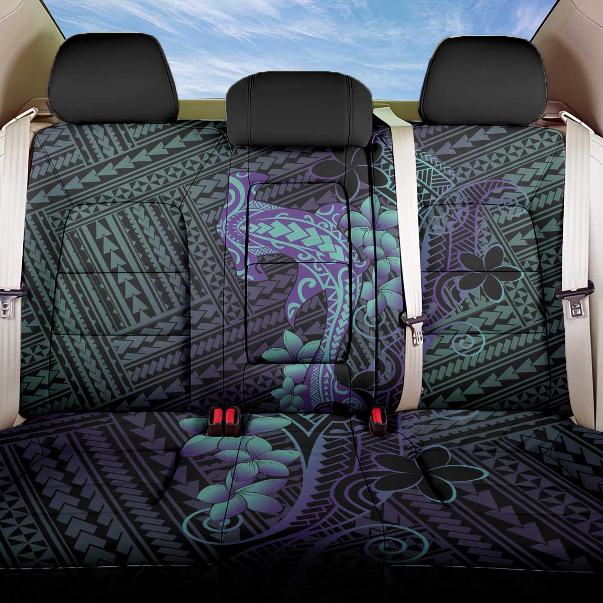 Purple Paradise Hawaii Back Car Seat Cover Hammerhead Shark Tattoo Curve Polynesian - Polynesian Pride