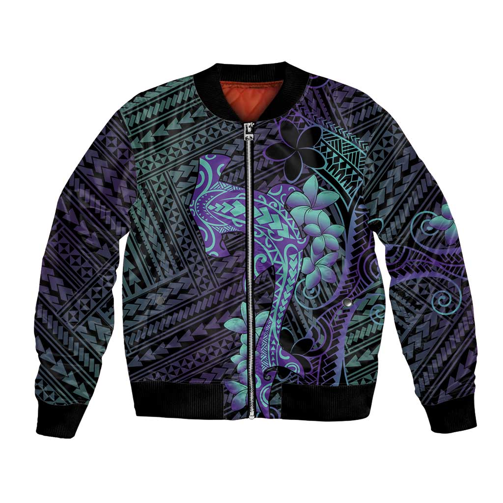 Purple Paradise Hawaii Bomber Jacket Hammerhead Shark Tattoo Curve Polynesian LT14 Unisex Purple - Polynesian Pride