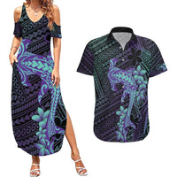 Purple Paradise Hawaii Couples Matching Summer Maxi Dress and Hawaiian Shirt Hammerhead Shark Tattoo Curve Polynesian - Polynesian Pride