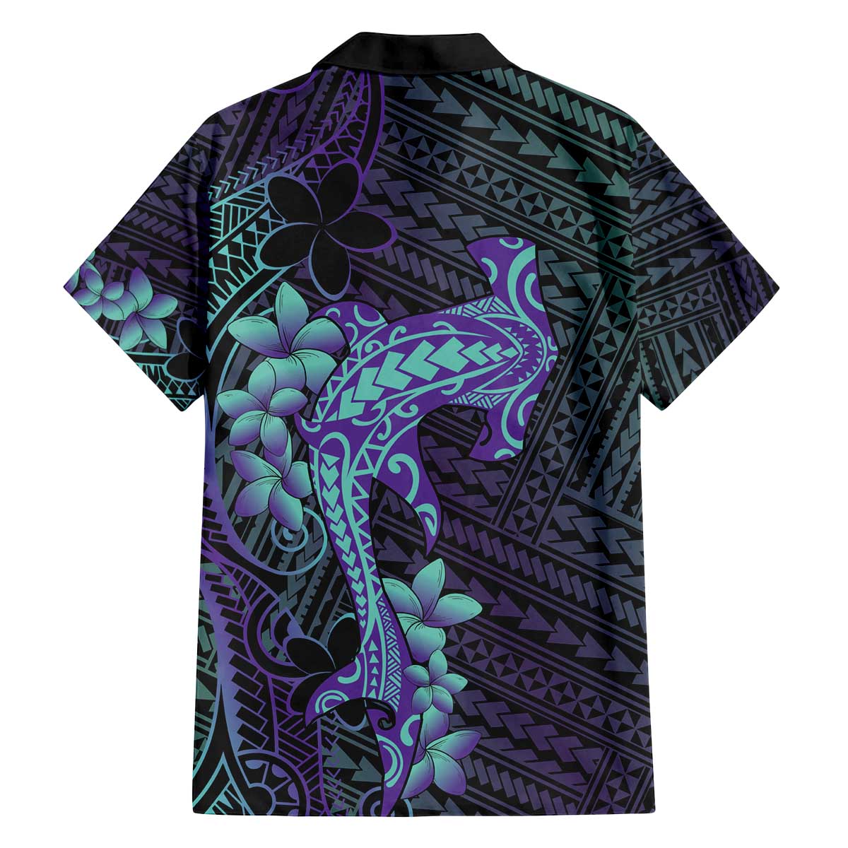 Purple Paradise Hawaii Family Matching Off The Shoulder Long Sleeve Dress and Hawaiian Shirt Hammerhead Shark Tattoo Curve Polynesian - Polynesian Pride