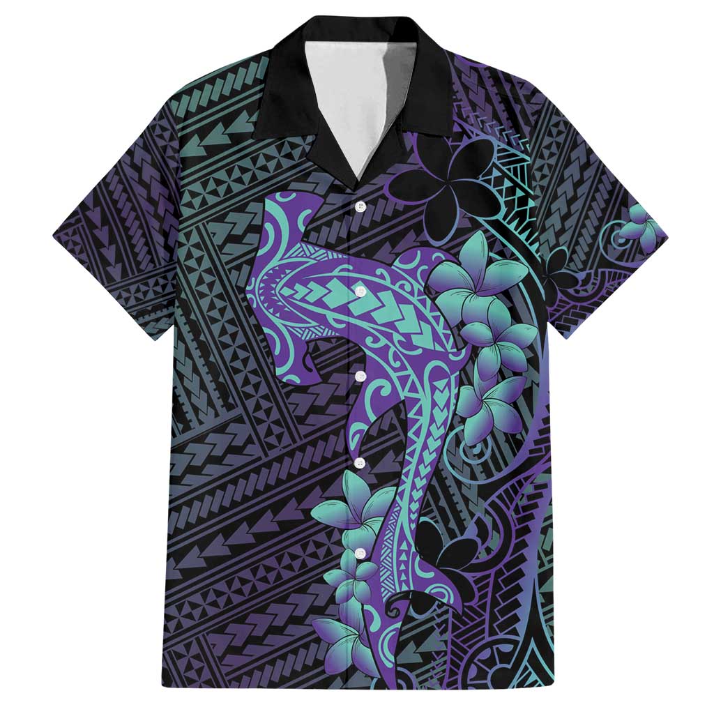 Purple Paradise Hawaii Family Matching Off Shoulder Short Dress and Hawaiian Shirt Hammerhead Shark Tattoo Curve Polynesian - Polynesian Pride