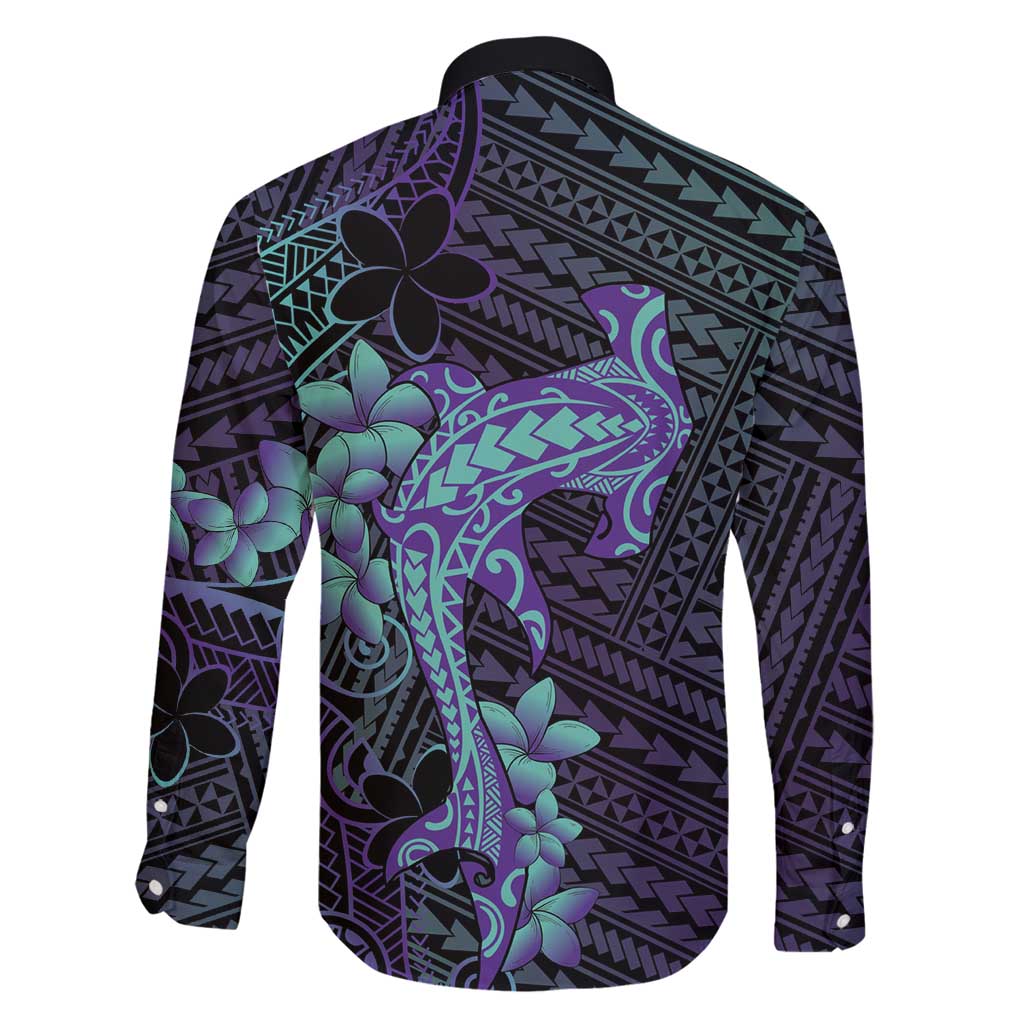 Purple Paradise Hawaii Family Matching Puletasi and Hawaiian Shirt Hammerhead Shark Tattoo Curve Polynesian - Polynesian Pride