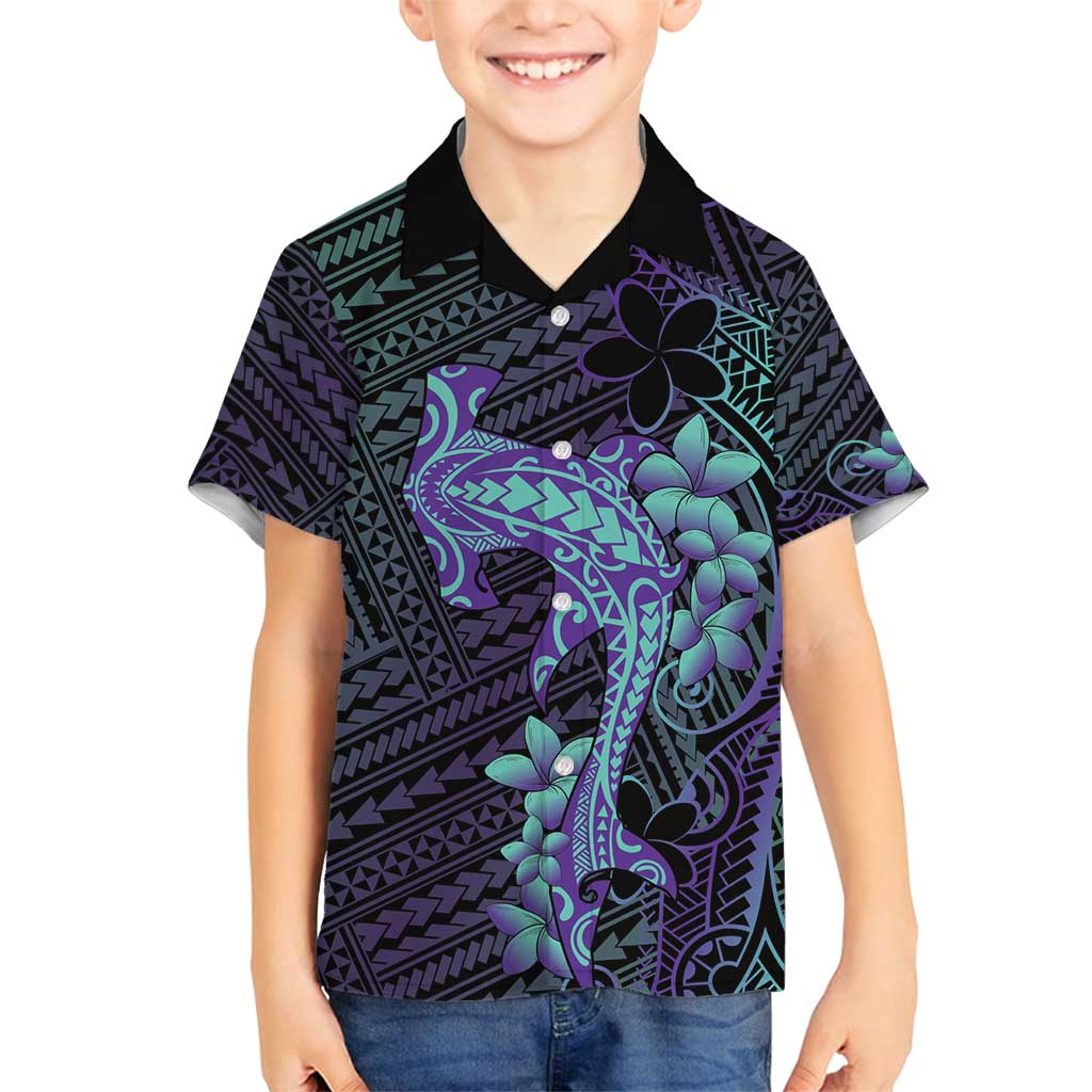 Purple Paradise Hawaii Family Matching Puletasi and Hawaiian Shirt Hammerhead Shark Tattoo Curve Polynesian - Polynesian Pride