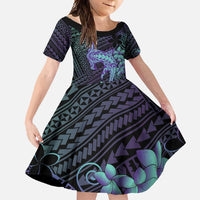 Purple Paradise Hawaii Family Matching Short Sleeve Bodycon Dress and Hawaiian Shirt Hammerhead Shark Tattoo Curve Polynesian - Polynesian Pride
