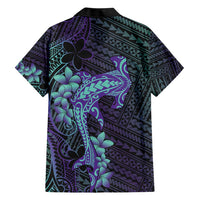 Purple Paradise Hawaii Family Matching Short Sleeve Bodycon Dress and Hawaiian Shirt Hammerhead Shark Tattoo Curve Polynesian - Polynesian Pride