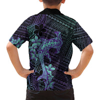 Purple Paradise Hawaii Family Matching Summer Maxi Dress and Hawaiian Shirt Hammerhead Shark Tattoo Curve Polynesian - Polynesian Pride