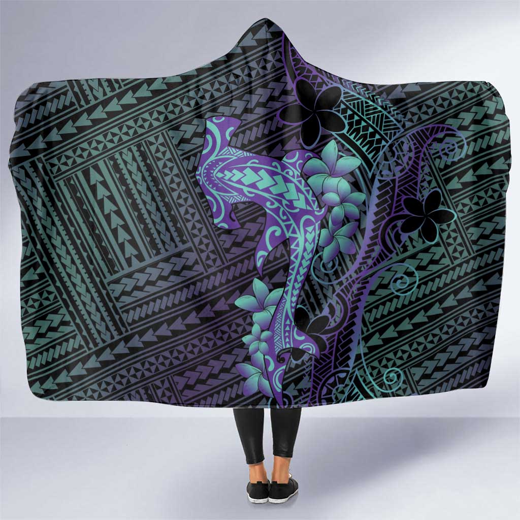 Purple Paradise Hawaii Hooded Blanket Hammerhead Shark Tattoo Curve Polynesian - Polynesian Pride
