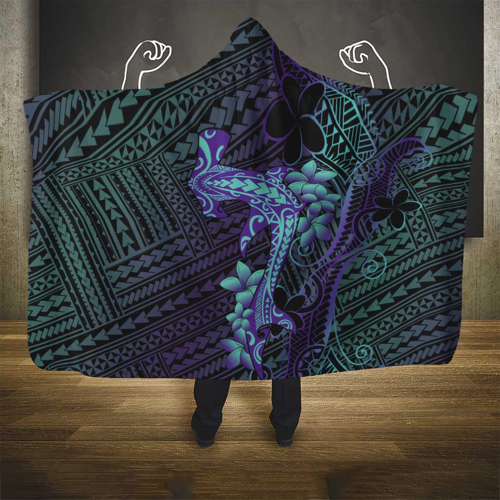 Purple Paradise Hawaii Hooded Blanket Hammerhead Shark Tattoo Curve Polynesian - Polynesian Pride