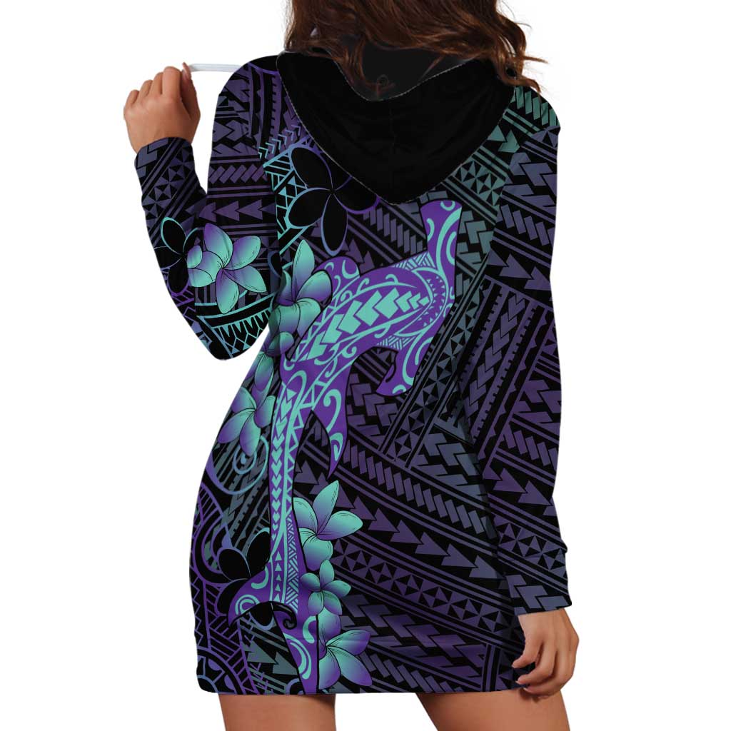 Purple Paradise Hawaii Hoodie Dress Hammerhead Shark Tattoo Curve Polynesian - Polynesian Pride