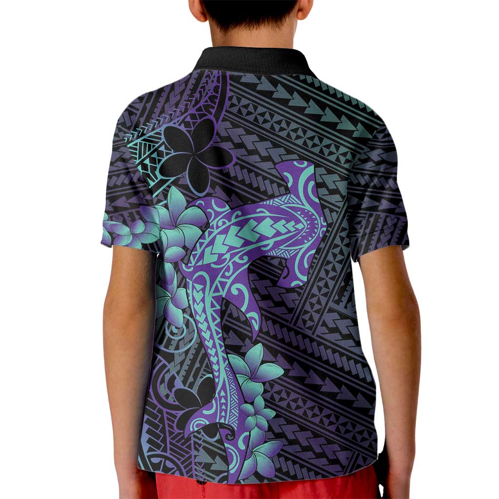 Purple Paradise Hawaii Kid Polo Shirt Hammerhead Shark Tattoo Curve Polynesian - Polynesian Pride