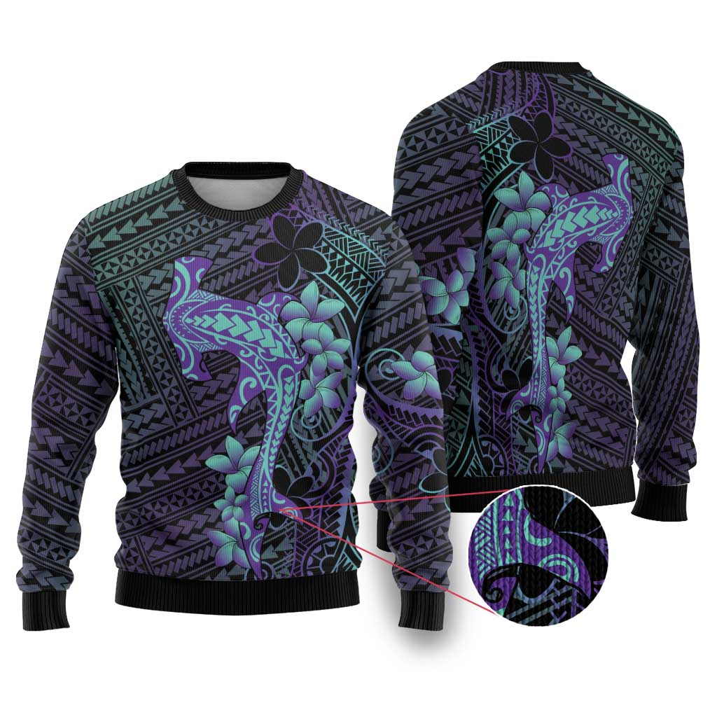 Purple Paradise Hawaii Ugly Christmas Sweater Hammerhead Shark Tattoo Curve Polynesian - Polynesian Pride
