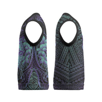 Purple Paradise Hawaii Christmas Knitted V-Neck Vest Hammerhead Shark Tattoo Curve Polynesian - Polynesian Pride