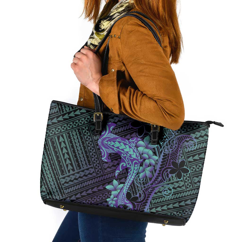 Purple Paradise Hawaii Leather Tote Bag Hammerhead Shark Tattoo Curve Polynesian LT14 Purple - Polynesian Pride