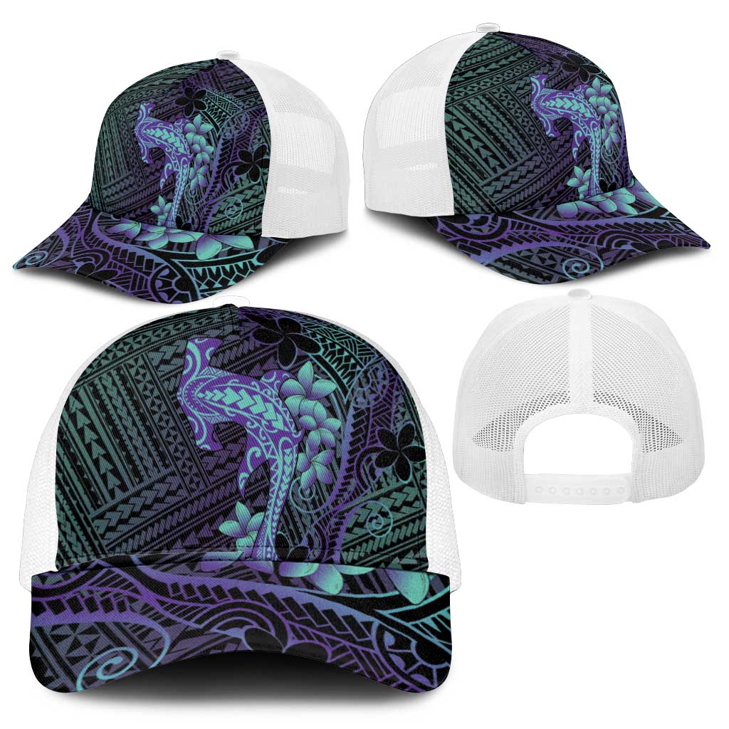 Purple Paradise Hawaii Mesh Trucker Cap Hammerhead Shark Tattoo Curve Polynesian - Polynesian Pride