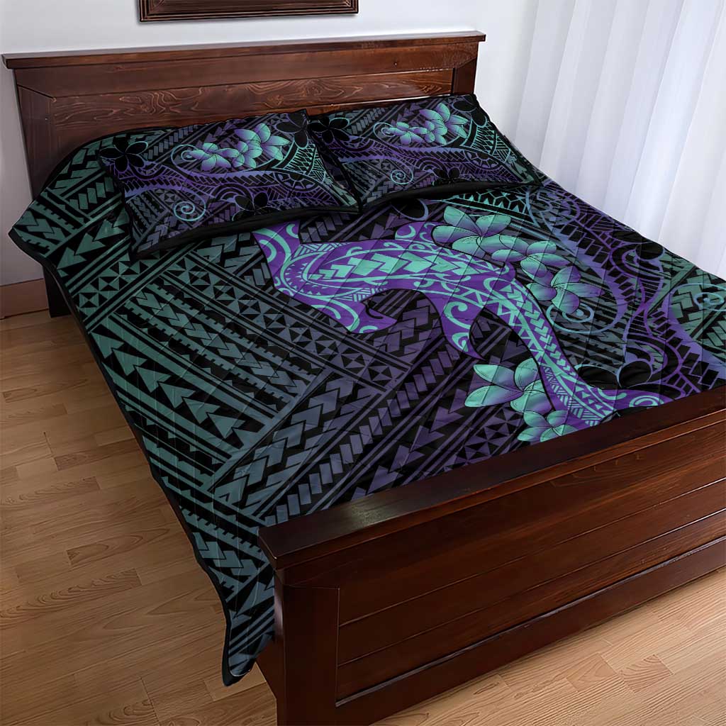 Purple Paradise Hawaii Quilt Bed Set Hammerhead Shark Tattoo Curve Polynesian - Polynesian Pride