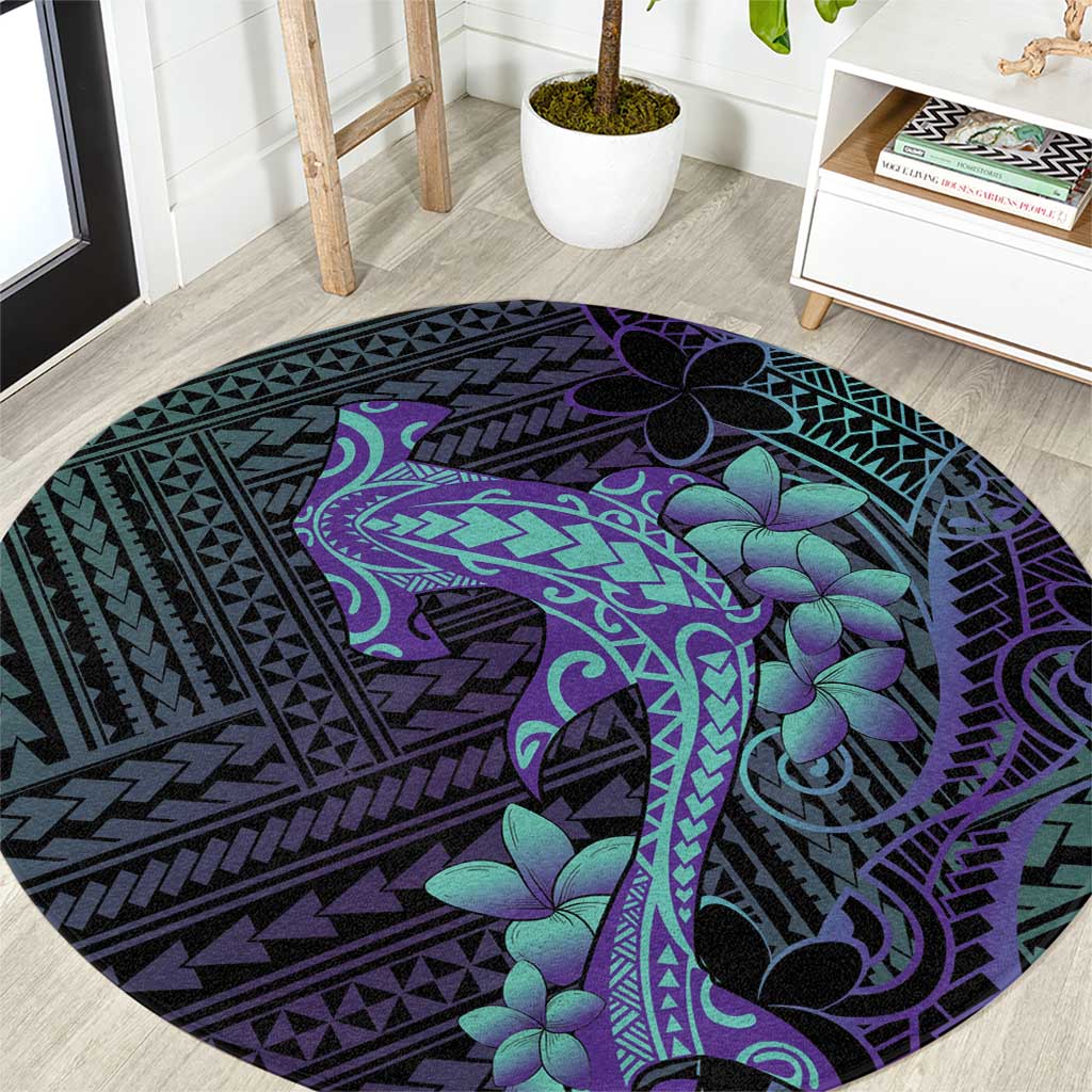 Purple Paradise Hawaii Round Carpet Hammerhead Shark Tattoo Curve Polynesian - Polynesian Pride