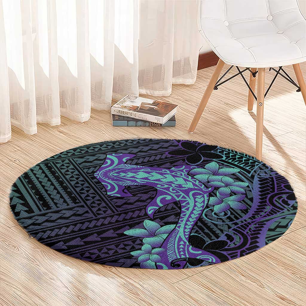 Purple Paradise Hawaii Round Carpet Hammerhead Shark Tattoo Curve Polynesian - Polynesian Pride