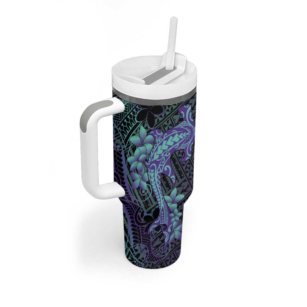 Purple Paradise Hawaii Tumbler With Handle Hammerhead Shark Tattoo Curve Polynesian - Polynesian Pride