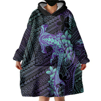Purple Paradise Hawaii Wearable Blanket Hoodie Hammerhead Shark Tattoo Curve Polynesian - Polynesian Pride
